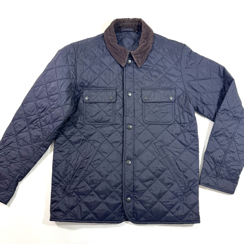Barbour Tinford Quilted Jacket Blue Mens Snap Front
